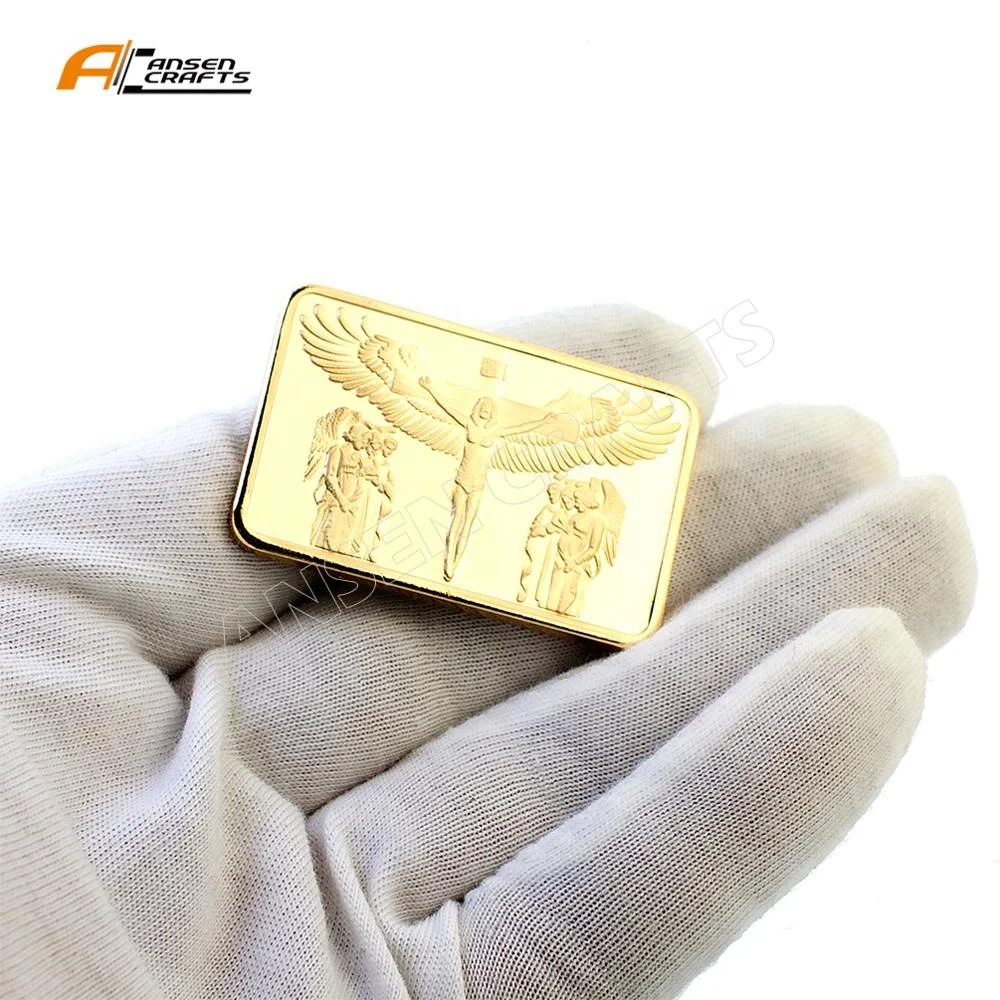 Cross Jesus Christ on the Custom Made Gold Rose Ingot Shape Bar