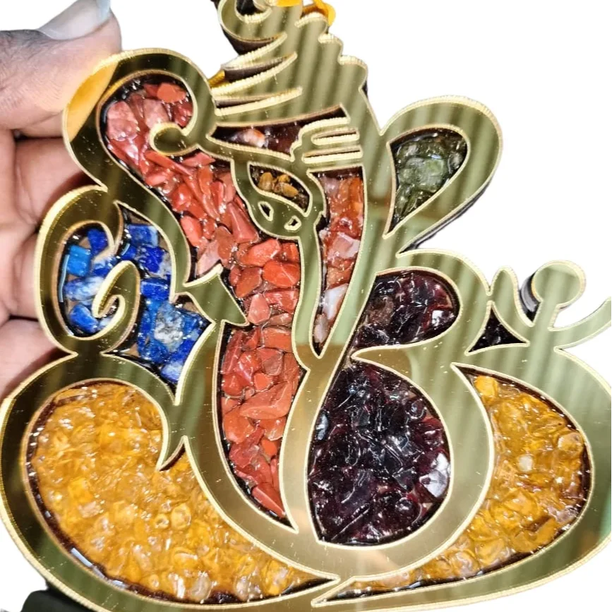 Crystal Gemstone  Ganesh Ji   Blessings  Home Wood Hanging Semi Precious Stones House  Ganesh ji  Pendulums Wall Car Hanging