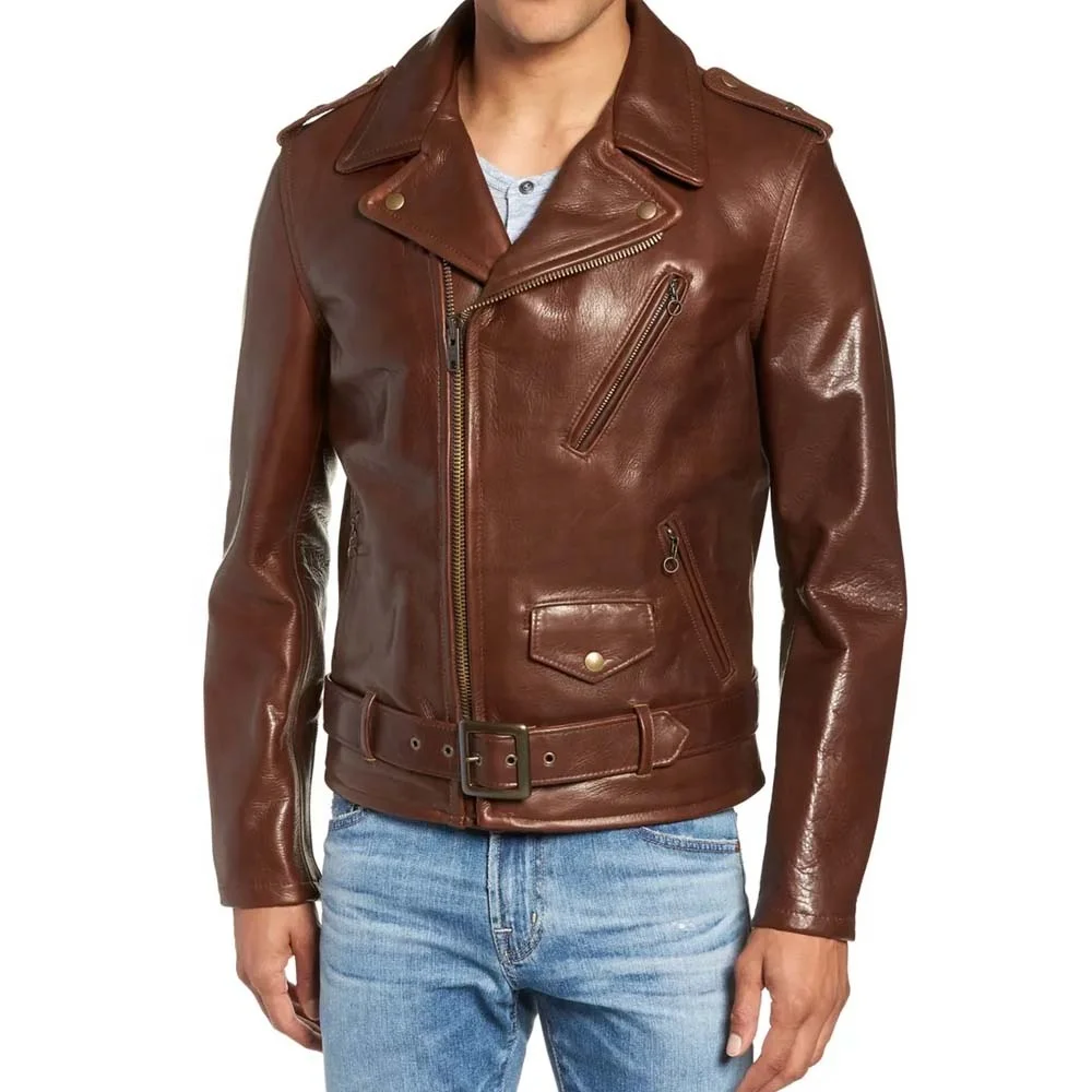 Мужская модная Коричневая байкерская кожаная куртка из коровьей шкуры оригинальная Байкерская бренди на молнии с перекрестной застежкой натуральной кожи индивидуальный дизайн