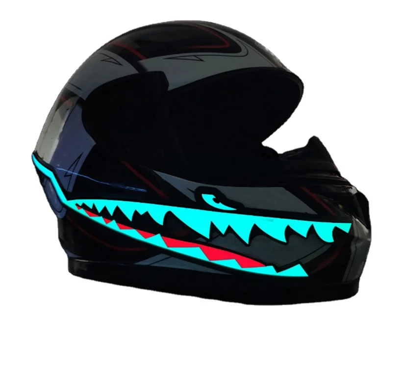 High Brightness Flexible EL DIY Helmet Light Shark Design EL Tape Helmet With Multi Colors For Night Riding