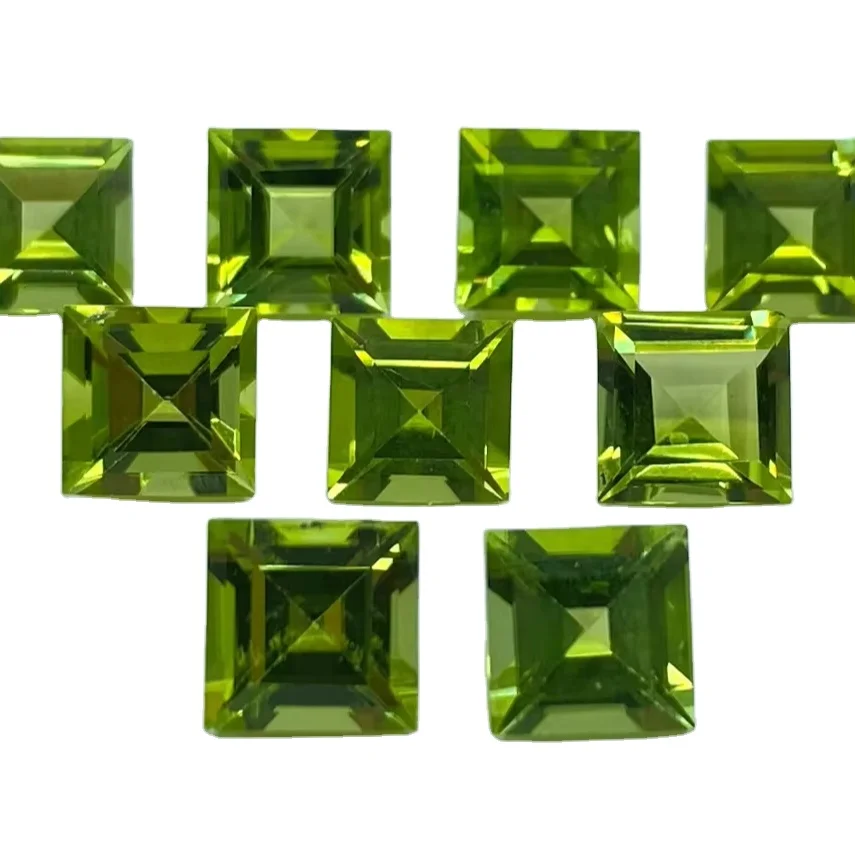 Natural Facet Cut Square Shape Peridot Calibrated Size Faceted Loose Stone Gemstone
