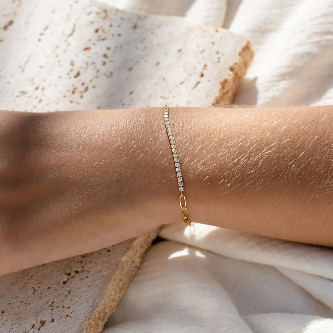 Gold Tennis Bracelet (Half) - White 14Karat Gold 2.5 Micron gold vermeil Jewelry Bracelet For Women