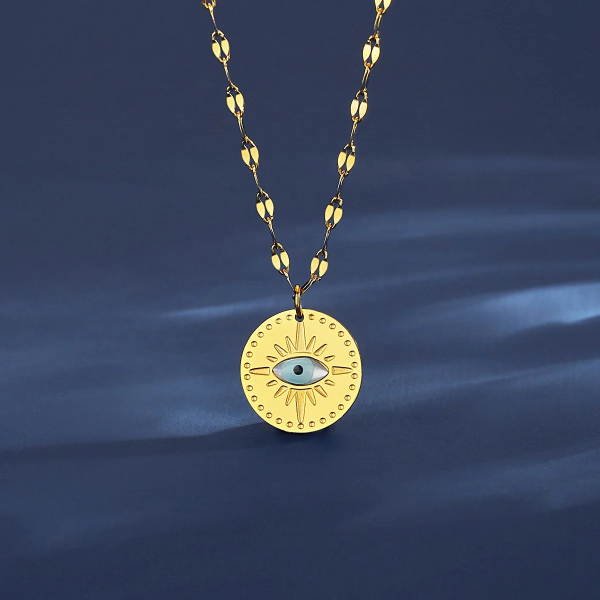 2024 New Trendy Jewelry Fashion Design Sense Stainless Steel 14k Gold Eye Necklace Bracelet Ring Jewelry Set