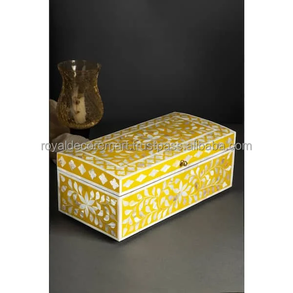 Royal Handcrafted Mother of pearl Inlay yellow Color Jewellery box Gift Box By Royal Decore Mart