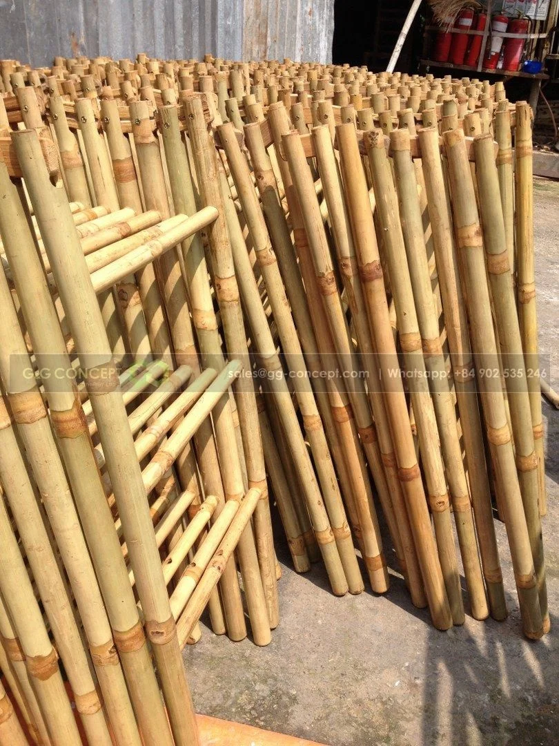 Round Bamboo Table With Wooden Legs In Natural Color Outdoor Decorative Bamboo Coffee Table Bamboo Table Size 60x60