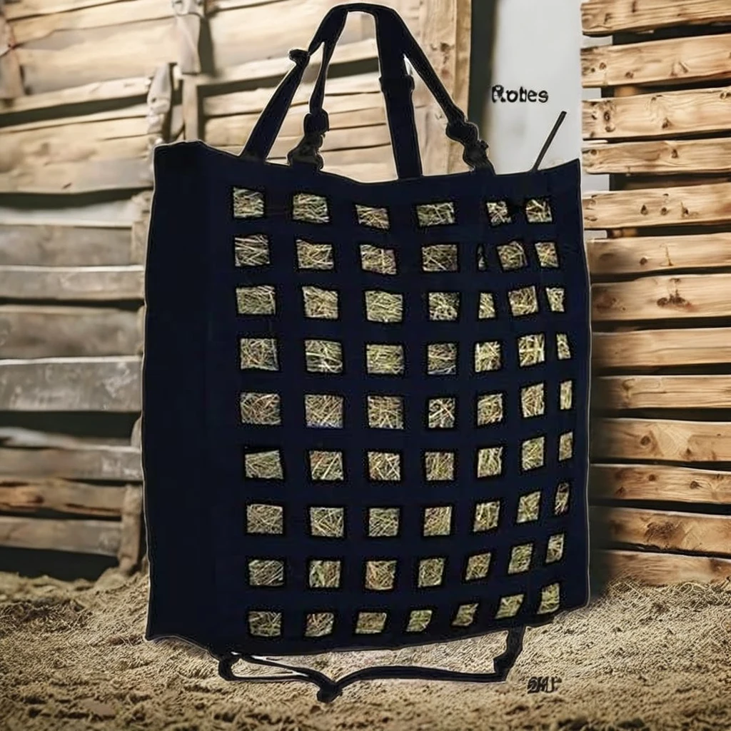 OEM Custom logo Hanging Tote Slow Feed Horse hay Bag Durable Black Nylon Web Feeder Hay with Super Bottom