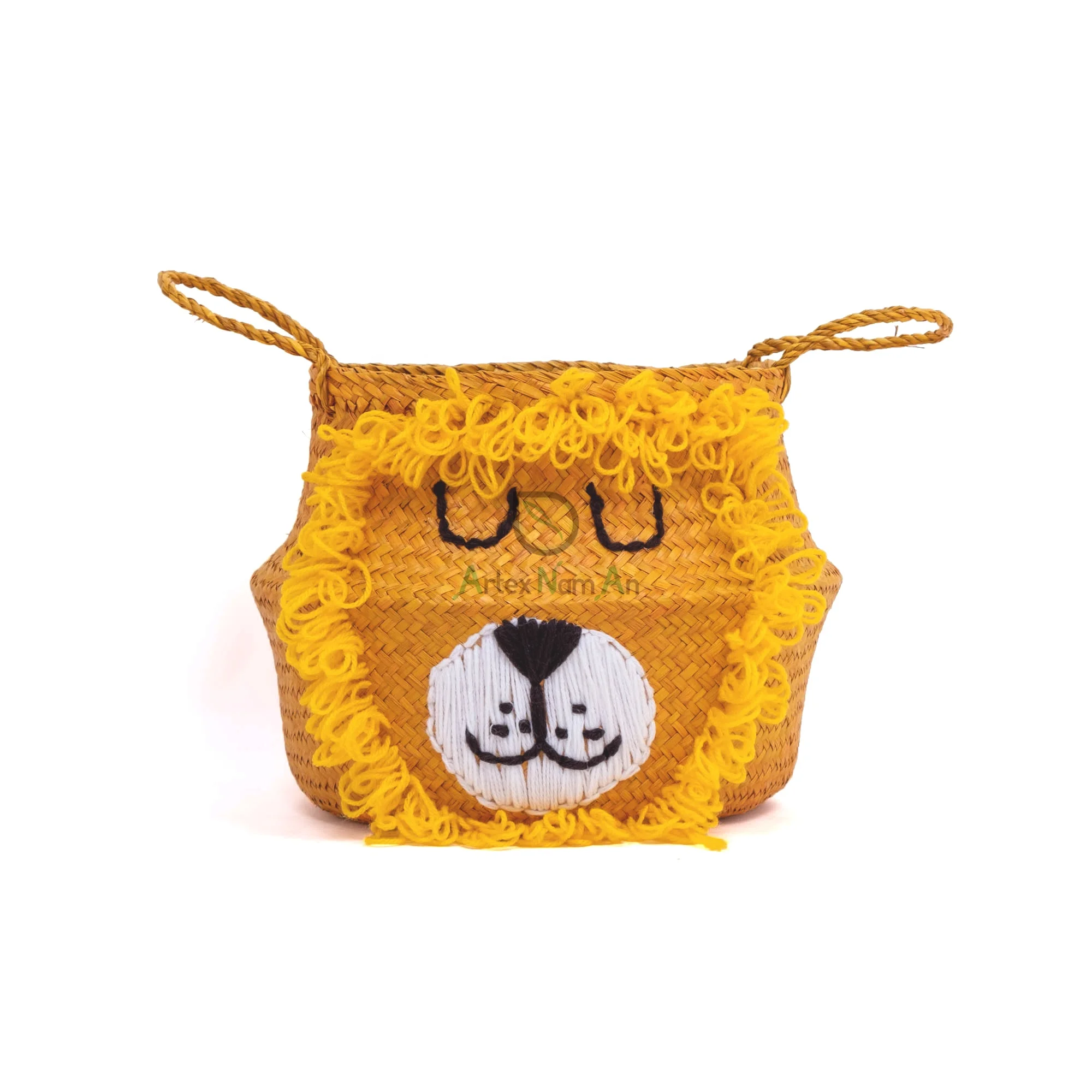 Lion-shaped seagrass belly basket/foldable collapsible straw kids laundry basket/wicker baby kids toys basket for baby kids room