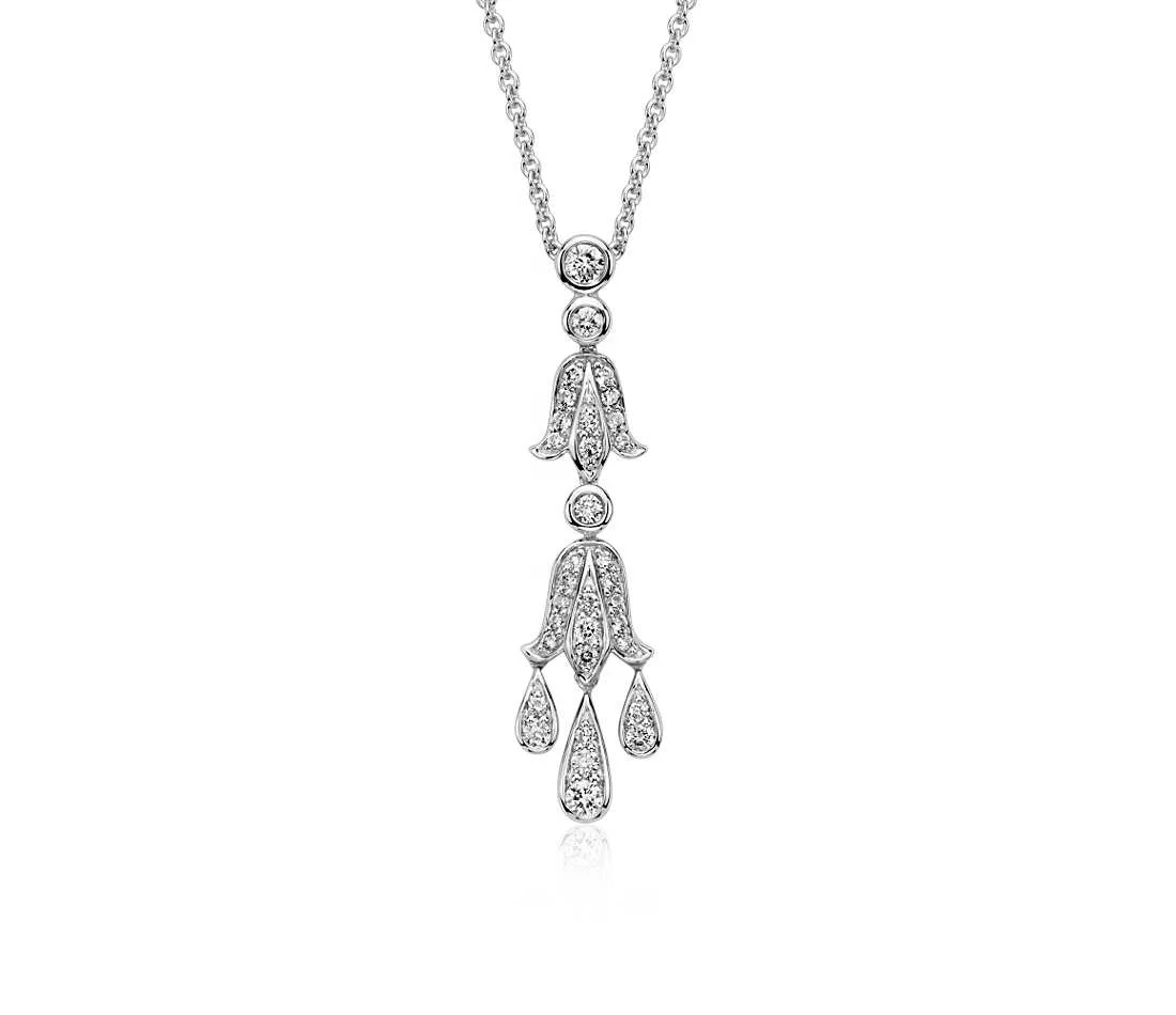 Latest Design Jewelry Manufacturer 18K 14K White Gold Real Diamond Jewelry Pendant Necklace Chain For Women