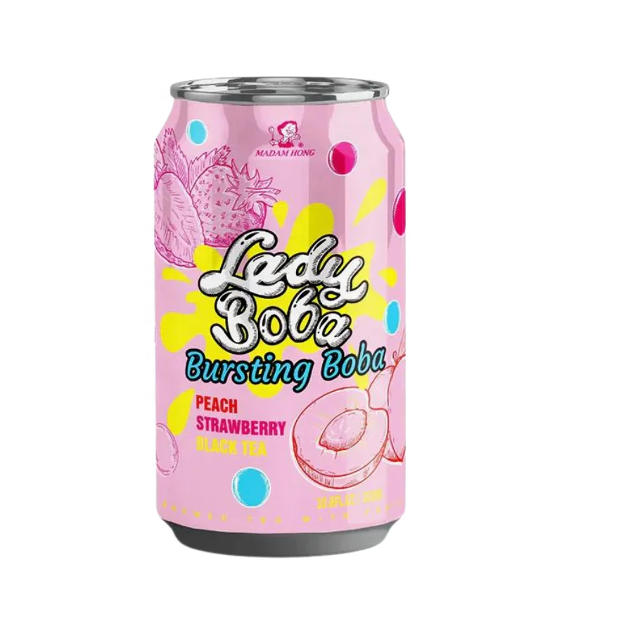 High Quality Madam Hong Peach & Strawberry Bubble Tea 320ml Can Bubble Milk Boba Tea Drinks and Toppings Pearls Black