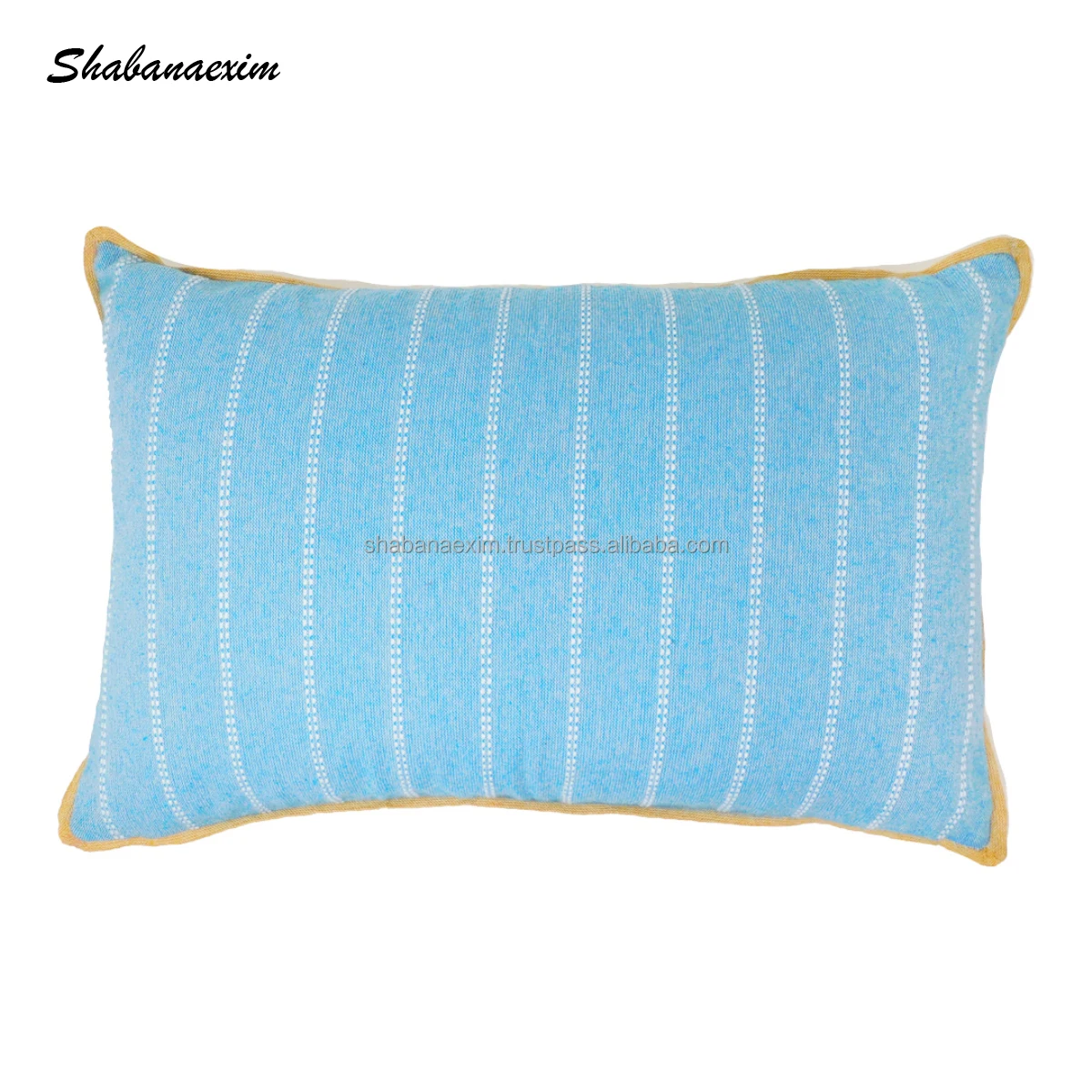 Sustainable Green Blue Dobby Striped Lumbar Woven Cushion Cover Customized Handmade  Bed Pillow Cover 20 inch x 20 inch