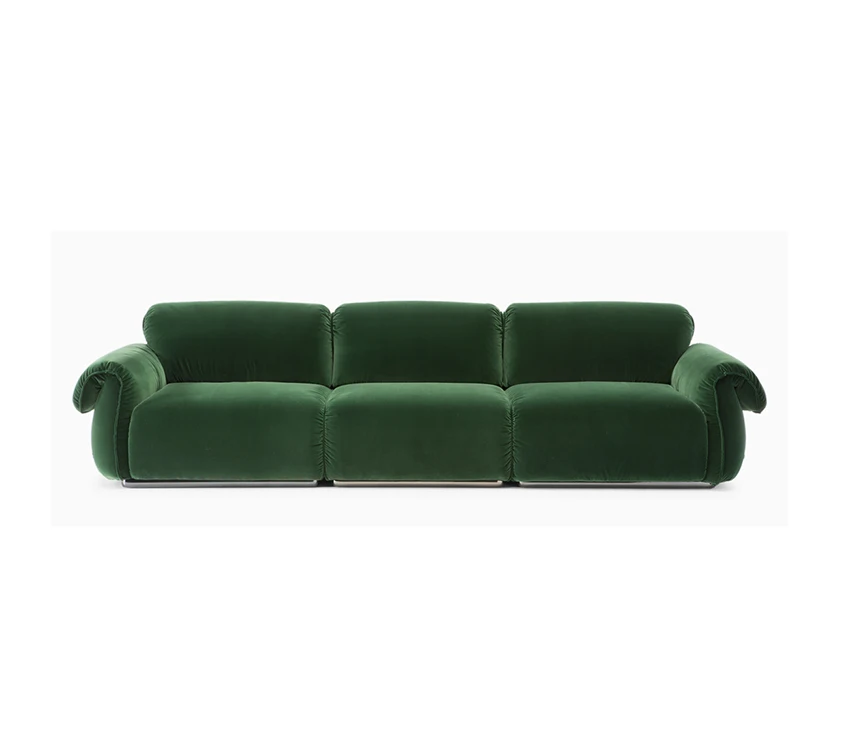 Italian Luxury Livingroom Sofa Emerald Dark Green Velvet Fabric Upholstered Modern Three Seater Sofa
