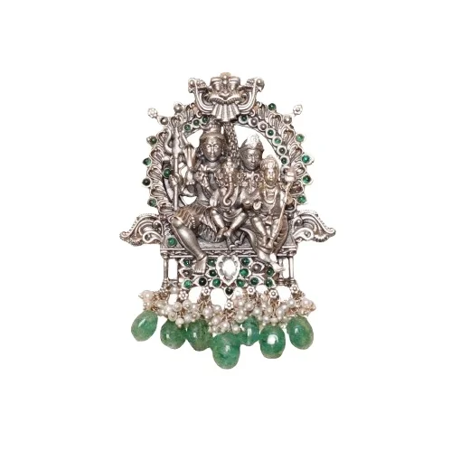 Изысканный 18-каратный Золотой Темный Изумрудный камень Шипованный Шива Паривар Дизайн Женщины кулон в качестве праздничной одежды по оптовой цене