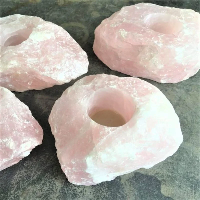 Rose Quartz Candle Holder Wholesale Bulk Pink Natural Stones Crystal Crafts Reiki Rocks Minerals Jade Feng Shui Candle Holders