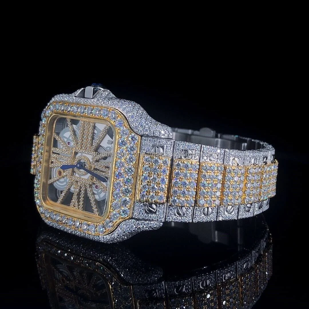 Премиум Роскошные полностью Замороженные Vvs Moissanite Алмазный Скелет часы из нержавеющей стали индивидуальные механические наручные для мужчин