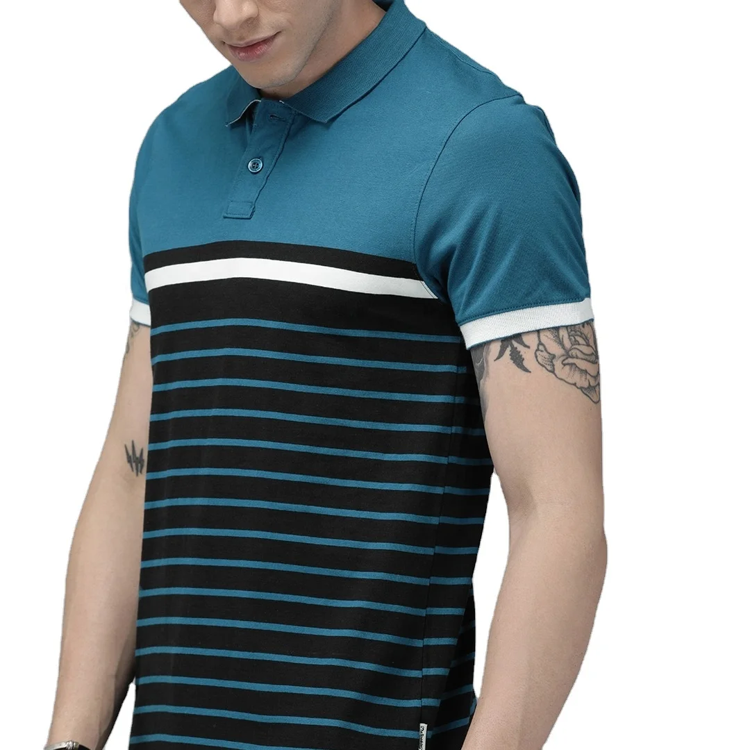 Mens Custom Yarn Dyed Stripped Short Sleeve Polo T-shirt Multi Color Stripes Ribbed Polo Neck Tshirt Manufacturer INDIA