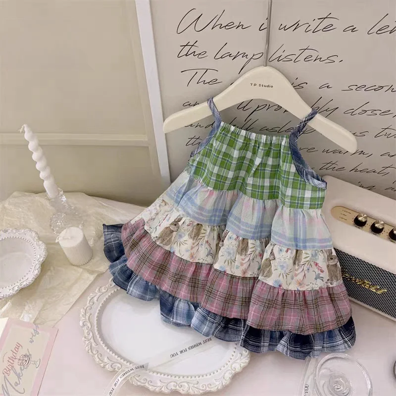 Children clothing Miss Rabbit garden lucky rabbit skirt girls baby fashion retro stitching bohemian style suspender skirt