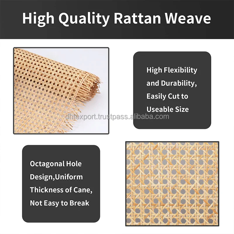 Natural 60 70 80 cm Whicker Raw Material Rattan Webbing Cane Rattan Webbing Roll High quality DHT Handicraft Made in Vietnam