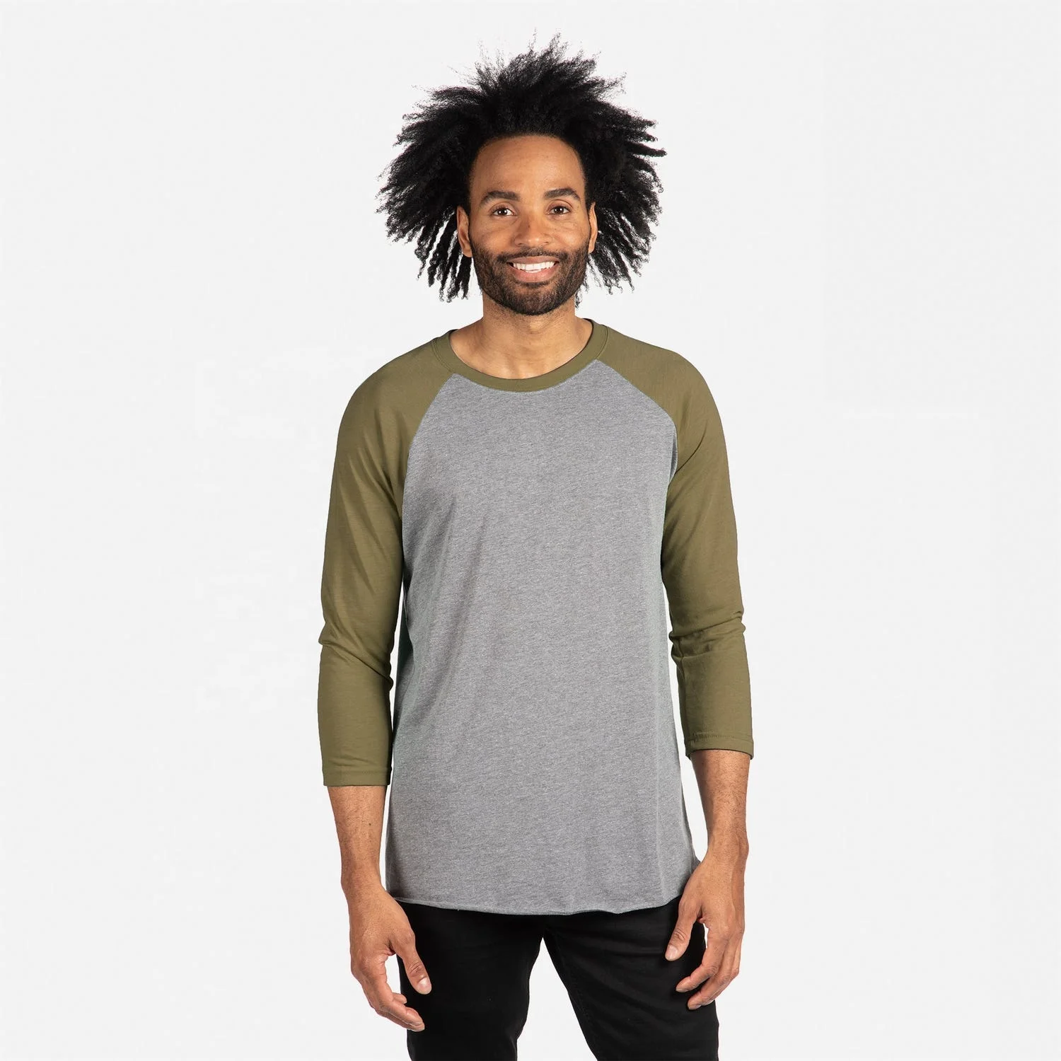 Next Level Apparel Green/Premium Heather Breathable Unisex Tri-Blend Jersey  3/4 Raglan T-Shirt Crew Neck raglan t shirt