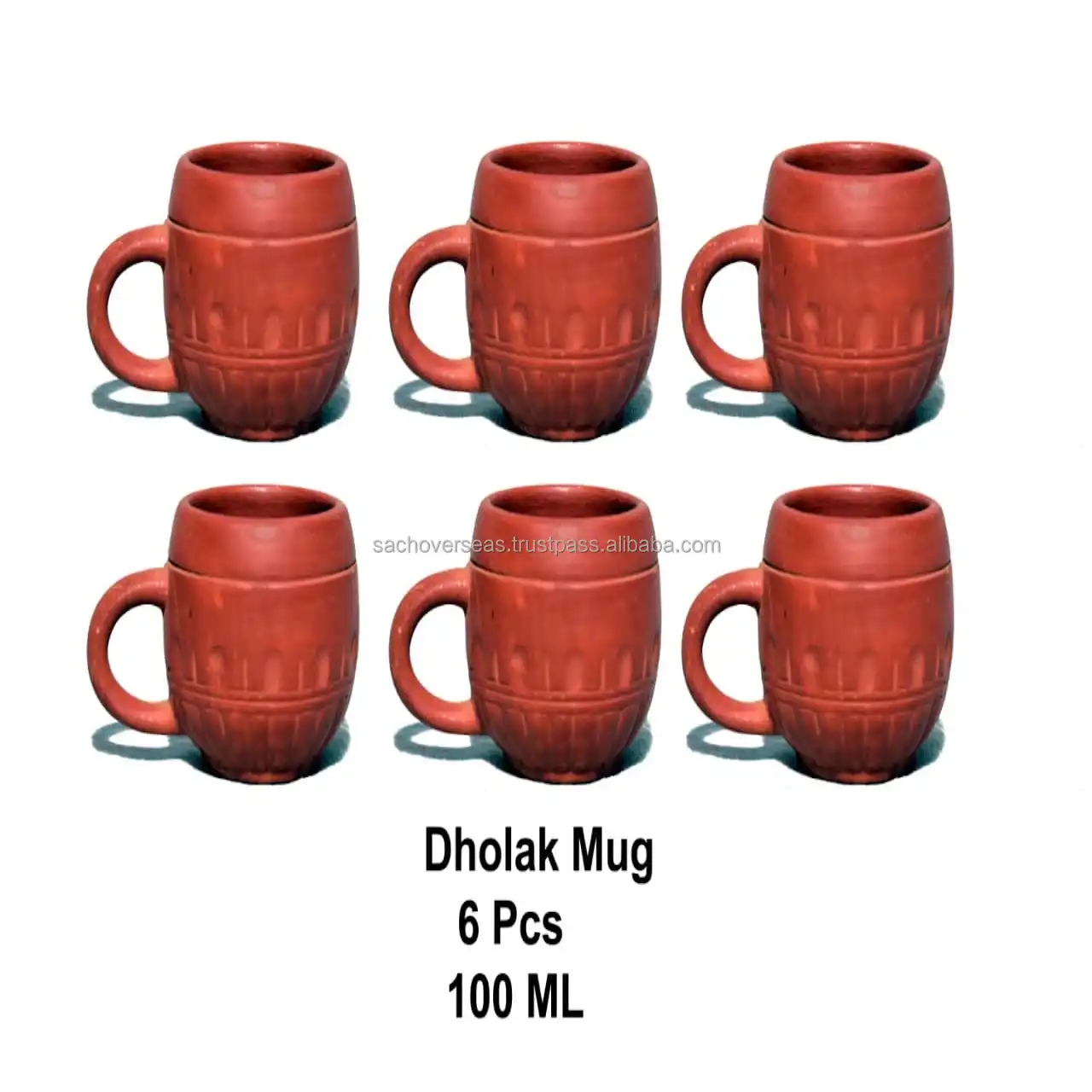 Organic Hand-Painted Indian Pottery Earthen Brown Indian Clay Kulhad Tea Coffee Cup Set with Golden Black Painting For Sale
