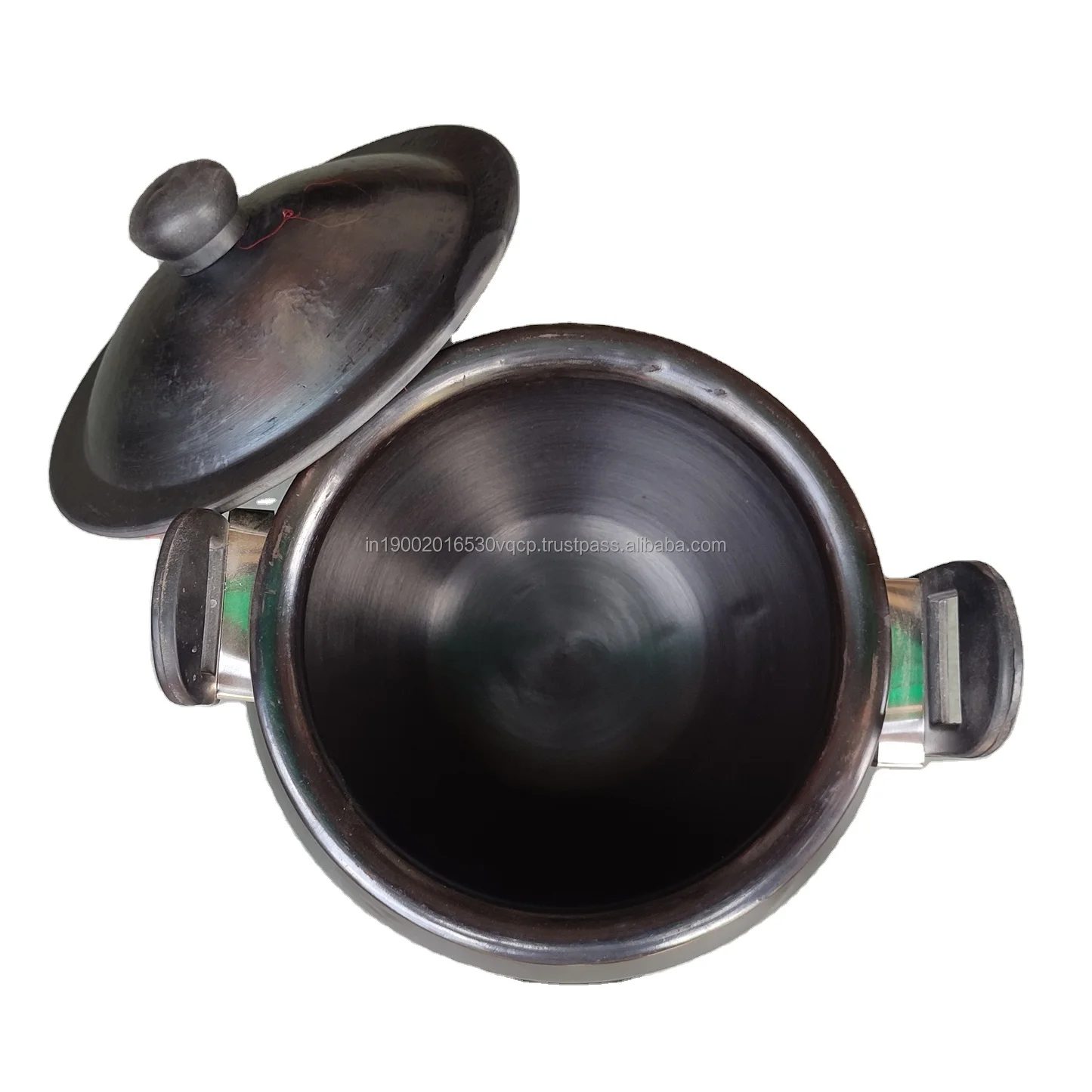 Terracotta Black 2 Litre Cooking Pot with Lid Microwave Gas Stove Safe Clay Biryani Pot