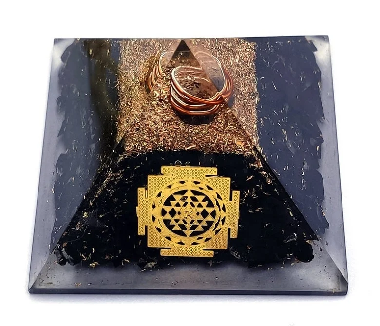 Black Tourmaline Orgonite Pyramid with Sri Yantra Symbol Orgone Pyramid Wholesale
