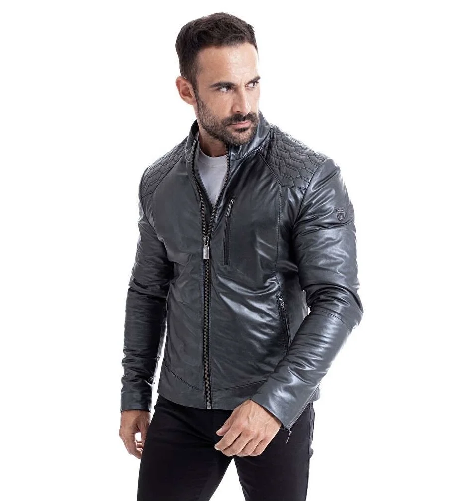 Модная мужская куртка Lamborghini из овечьей кожи для мальчиков супер мягкая кожаная с надписью