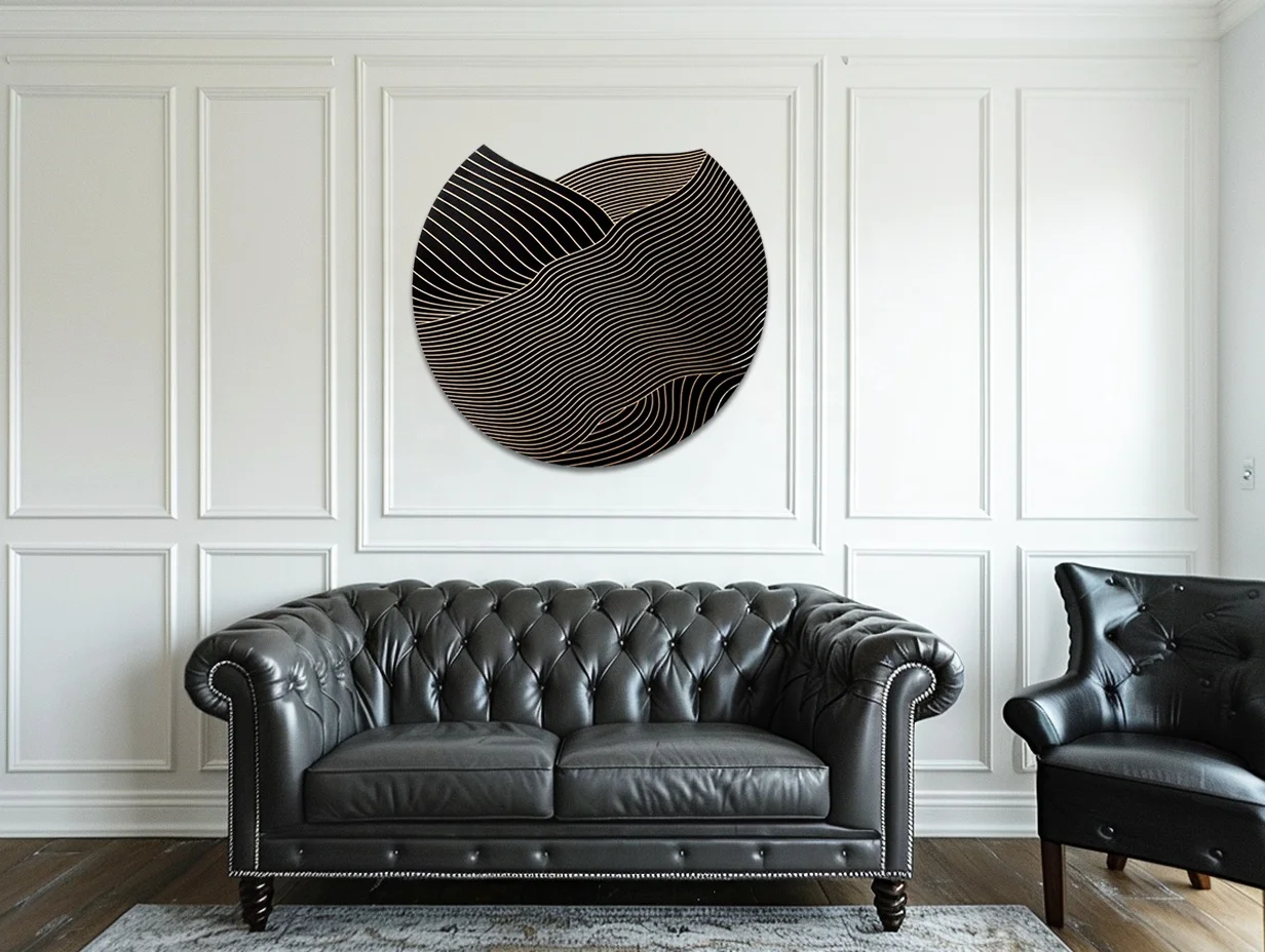 Wholesale Modern Light Luxury 3D Carving Black Gold Round Porch Decorative Paintings Simple Living Room 3D Wall Paintings