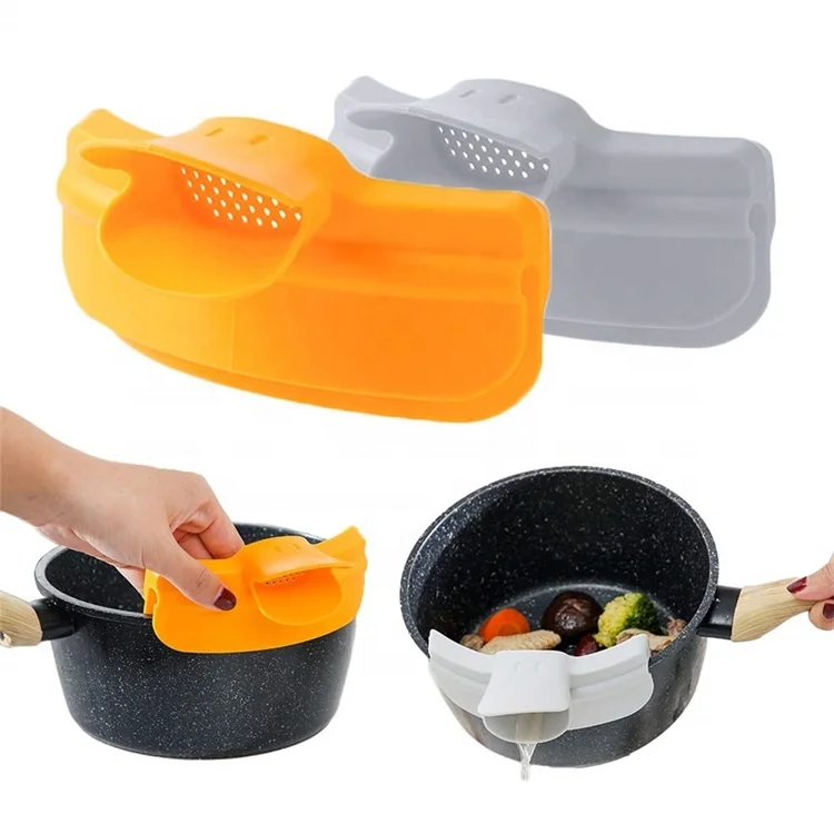 Maisons kitchen Tool Anti Spill Silicone Food Funnel Pour Clip-On Pan Pasta Strainer Colander