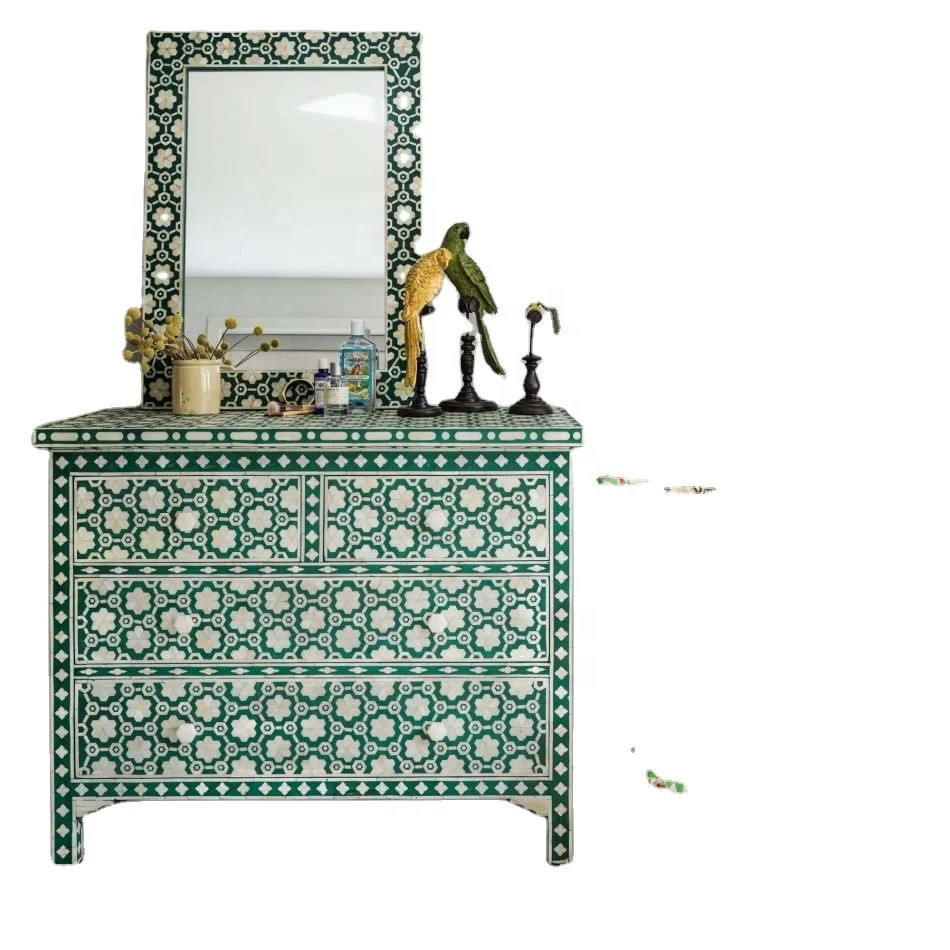 
HANDCRAFTED GREEN FLORAL BONE INLAY CHEST OF DRAWERS AT CHEAP PRICE FOR WHOLESALE BY ART ASSEMBLY 