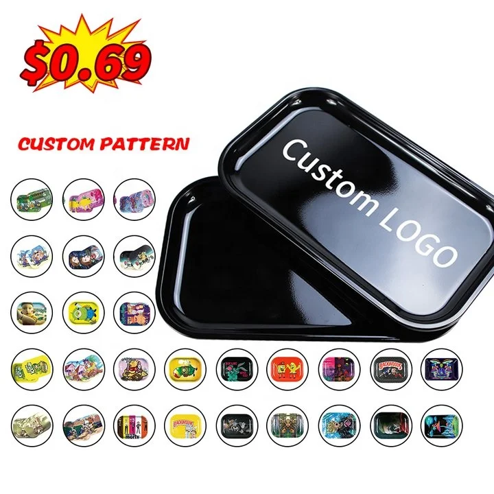 Wholesale Smoke Tray Low Moq Metal Custom Logo Serving Rolling Tray Set Tin Smoking Tray With Magnetic Lid