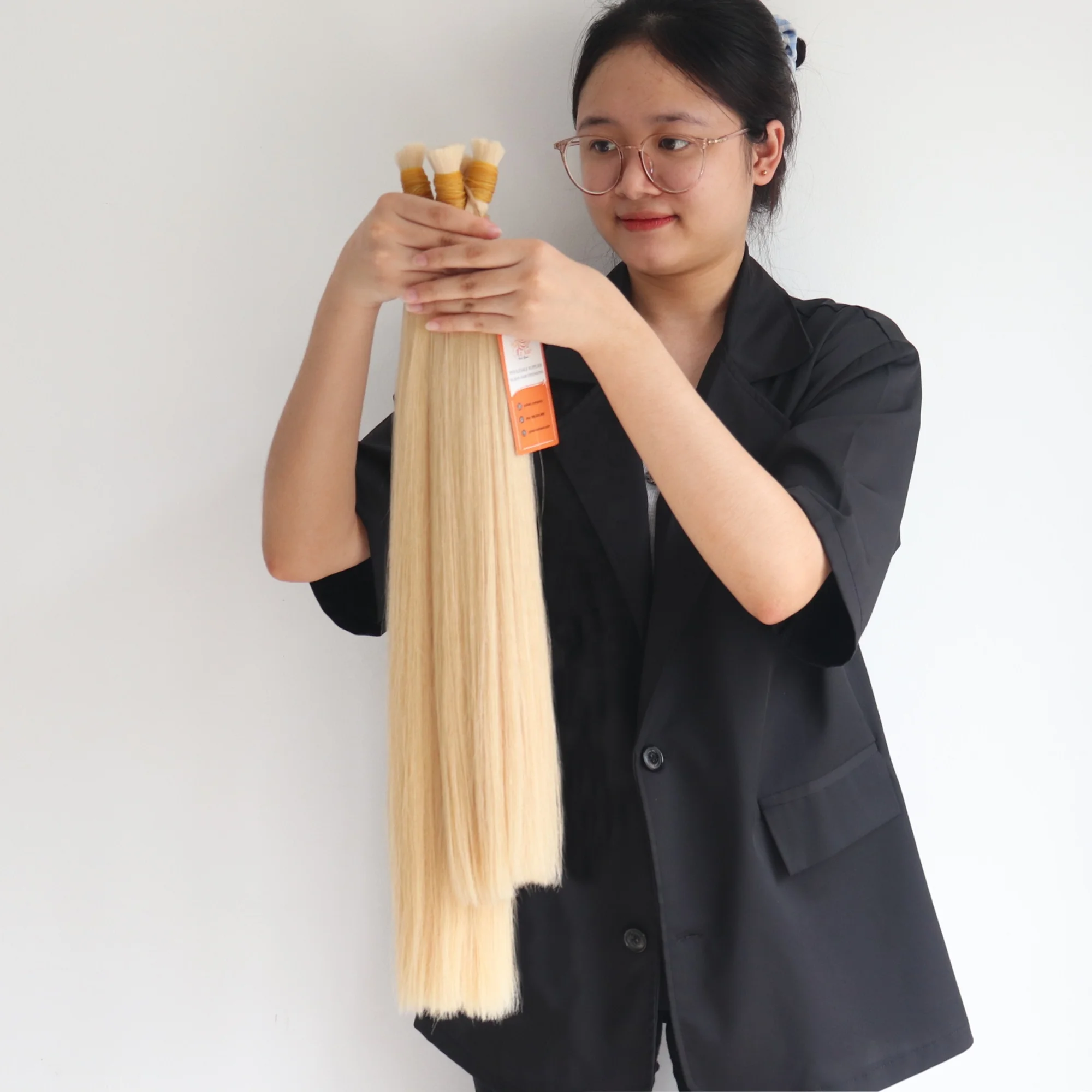 Light Blonde Bulk Hair Extensions Platinum Color From 100% Human Hair Top Vietnamese Raw Hair For Salon