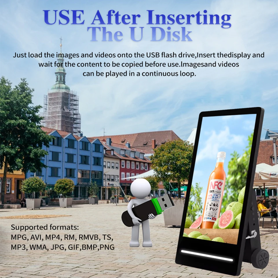 43 Inch Outdoor Portable Battery Powered Digital Signage Kiosk LCD Display Digital Poster Display