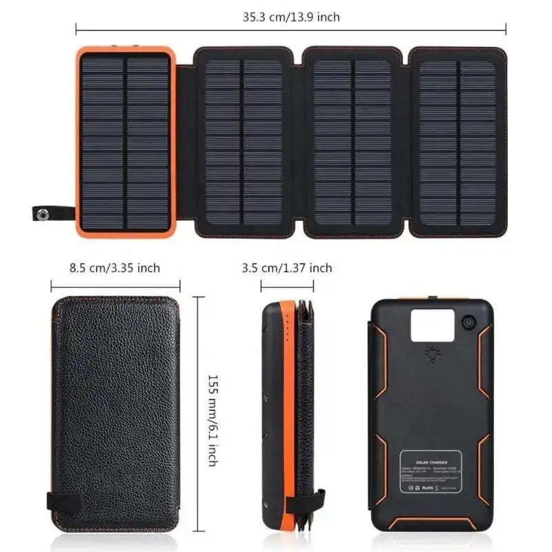 Portable high capacity solar powerbank 20000mah waterproof solar charger power bank 30000mah