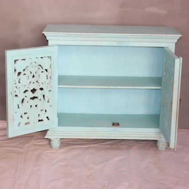 Indian Hand Carved Sideboard Cabinet Jodhpur Rustic Handcrafted Buffet