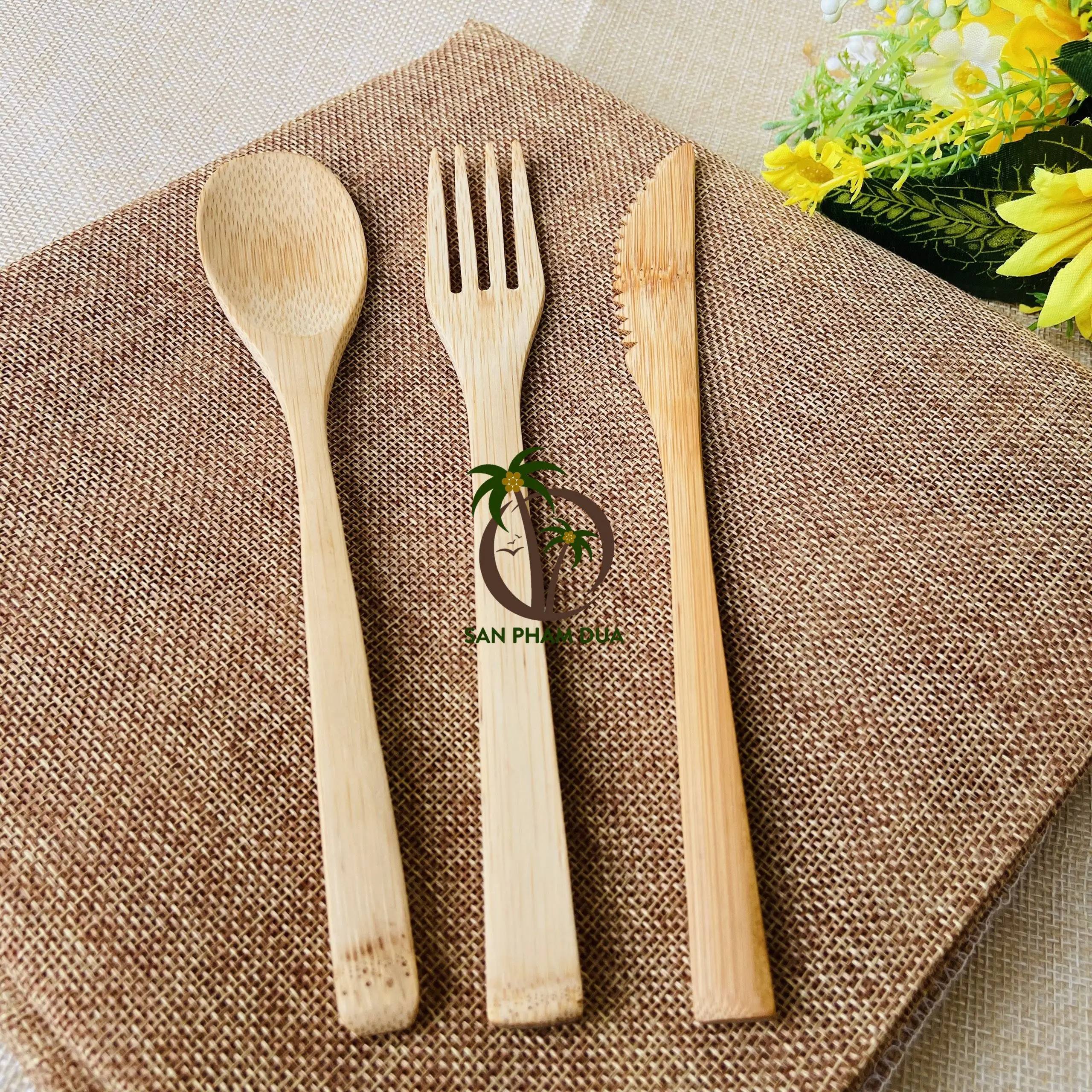 ORGANIC COCONUT WOODEN CUTLERY SET FORK AND SPOON SET  COCONUT KNIFE COCONUT CUTLERY SET ECO-FRIENDLY FROM VIETNAM