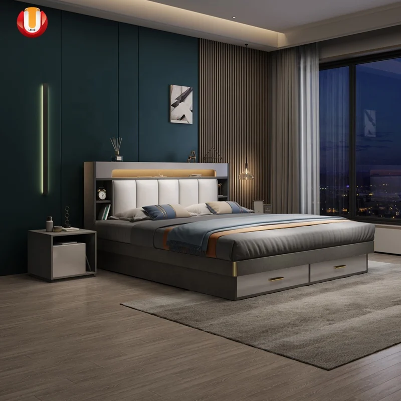 Modern Drawer Storage Bed Solid Wood Durable Bed Chinese for Adults Canopy Chinese Design Oak North America Wall Bed