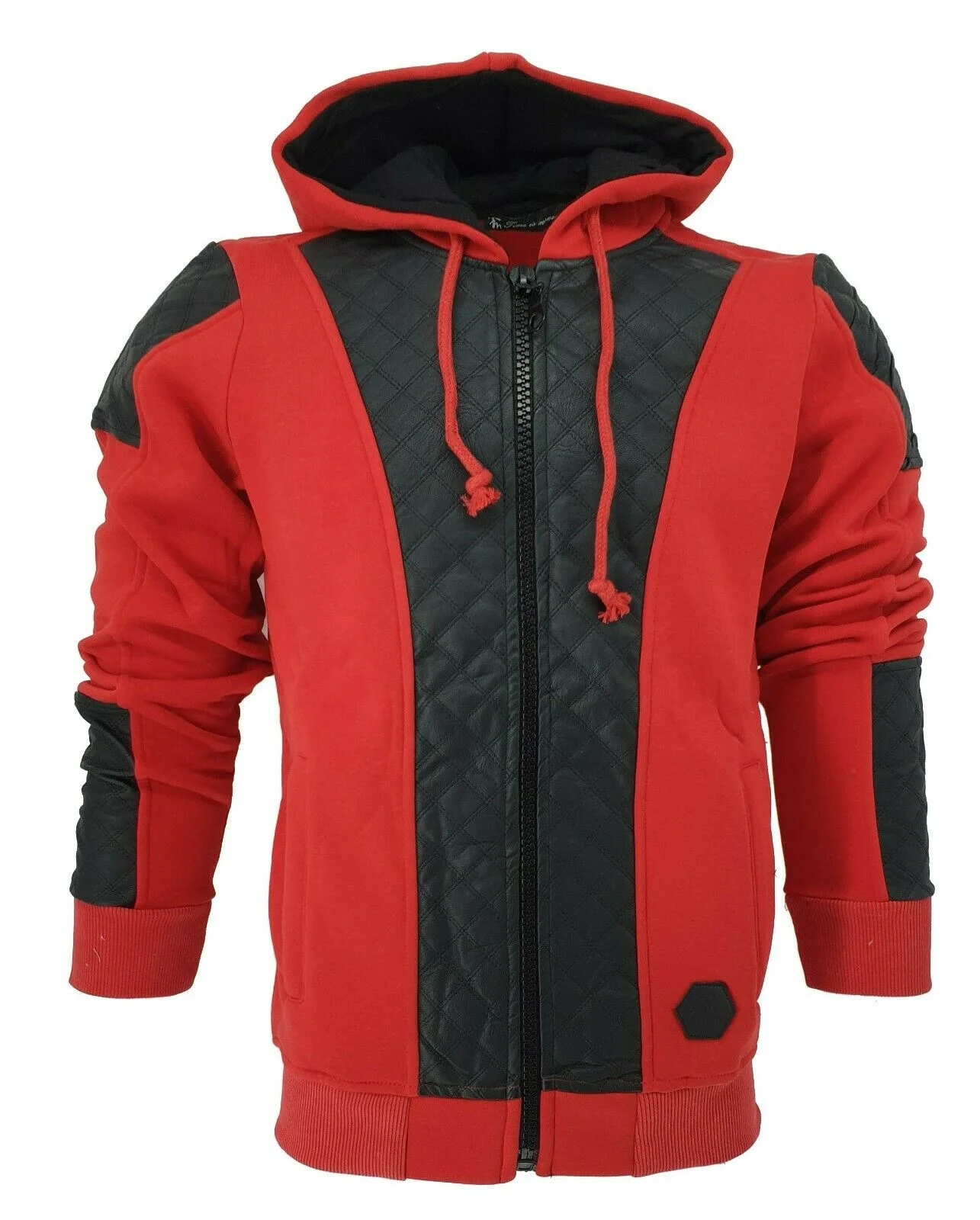 
Men Hoodies Zip Up Hooded Fleece Faux Leather Zipper Top Jacket Coat Warm Jumper 