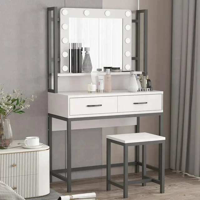 Smart Furniture Modern Simple Multi-functional Princess Dressing Table Side Cabinet Vanity With Mirror Chair Smart Table