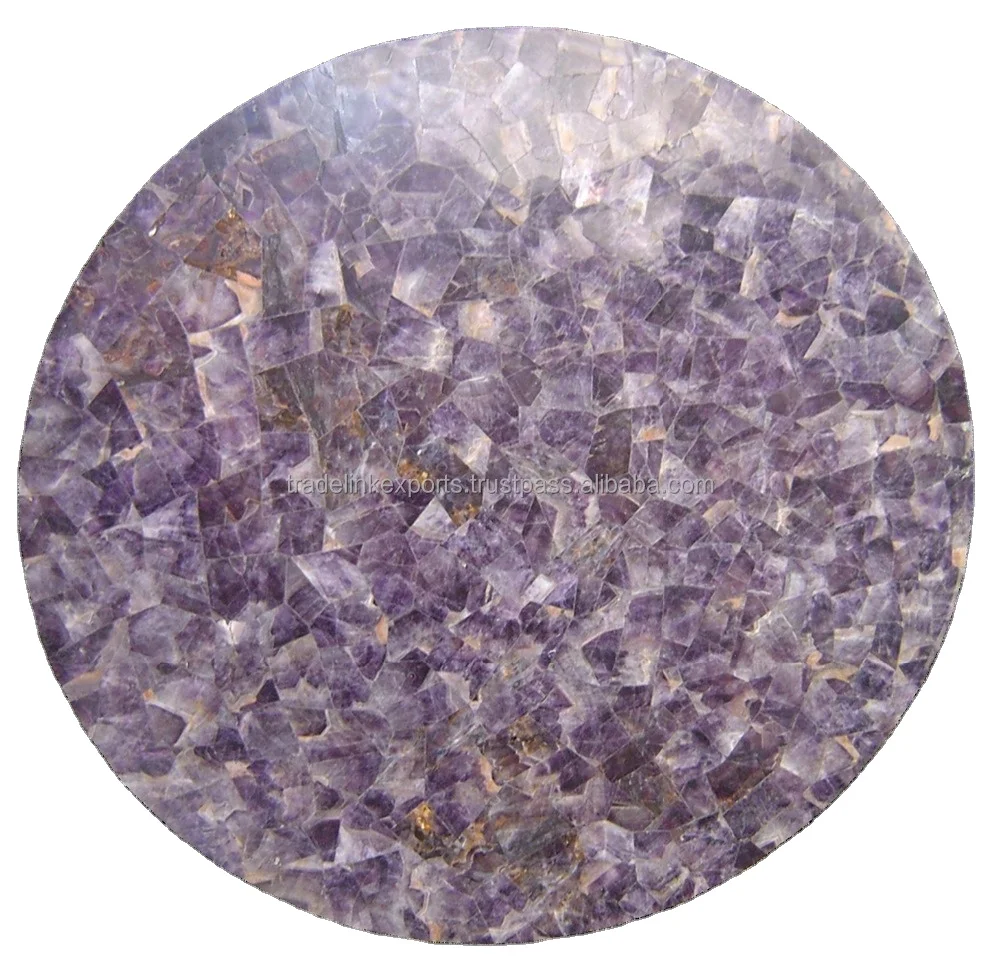 Round Shape Random Amethyst Coffee Table Top / Backlit/ Natural Stone