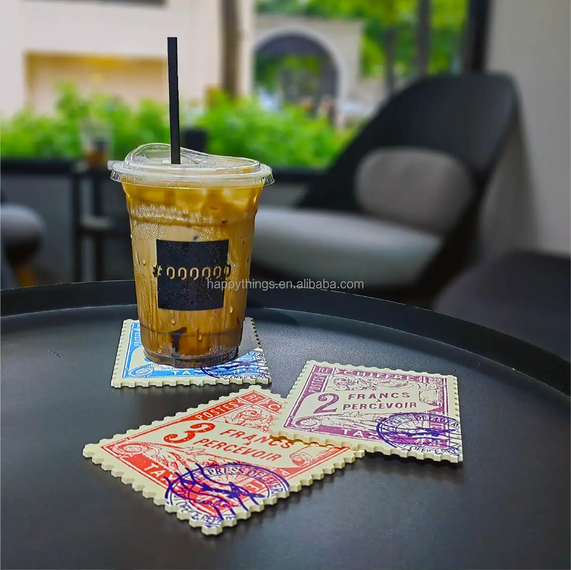 Wholesale Heat-Resistant 6PCS Large Stamp Silicone Cup Coaster Set with  Envelope Holder