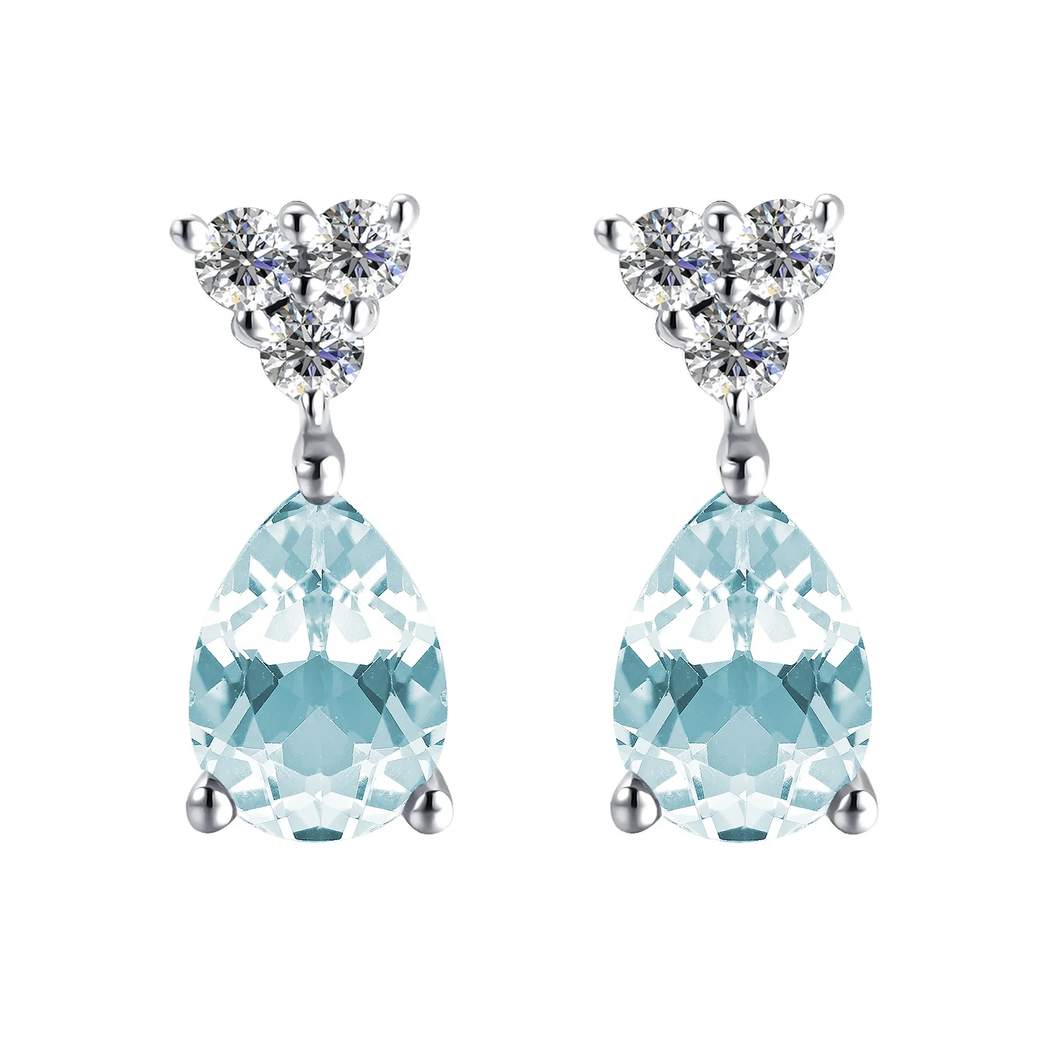 2022 New Natural Gemstone Jewelry 925 Sterling Silver Sky Blue Topaz Water Drop Stud Earrings For Women Destiny Jewellery