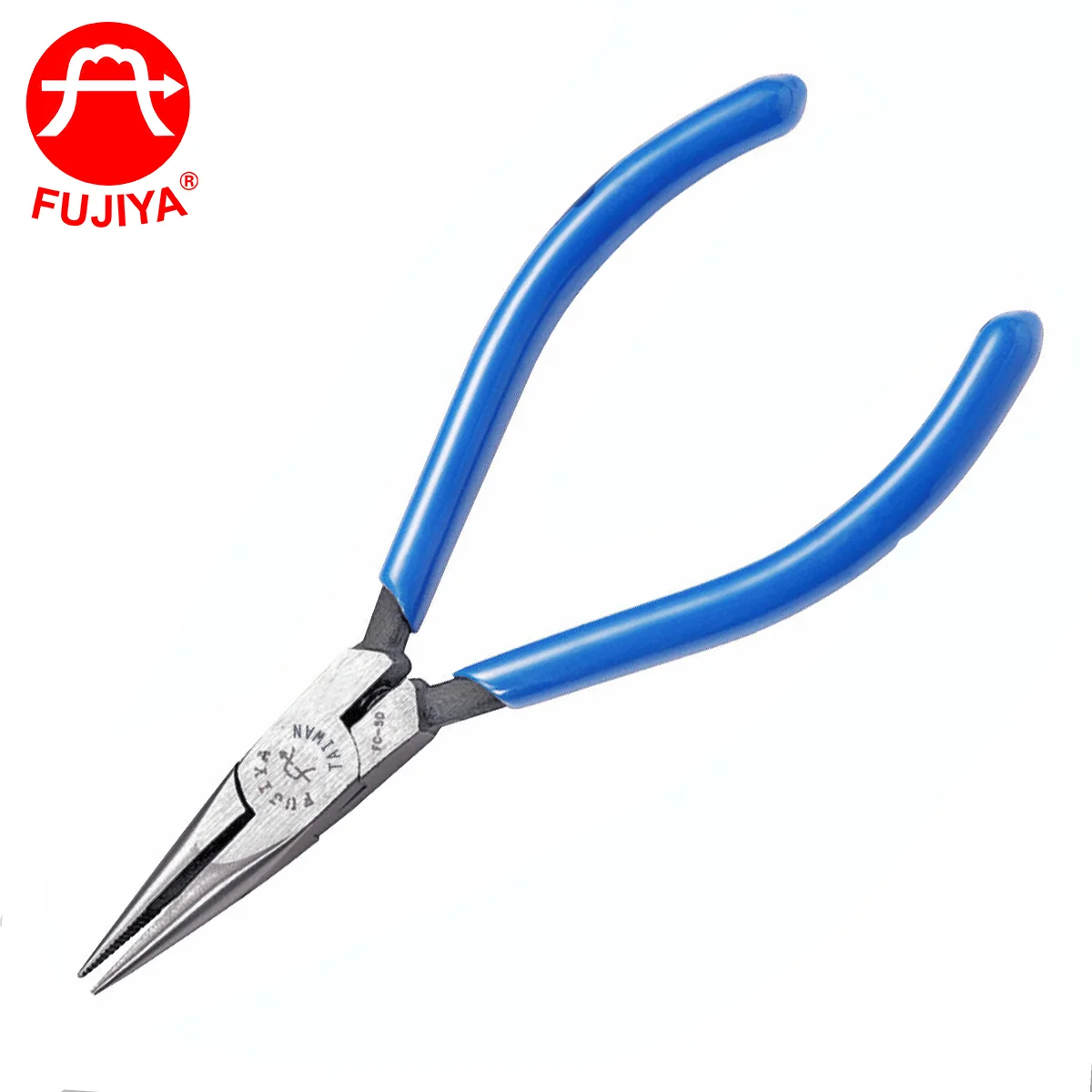 FUJIYA Mini Nose Pliers for Jewelry Making Clamping Tool with Serrated Jaw Surface and Soft Grip Plastic Handle Steel Material