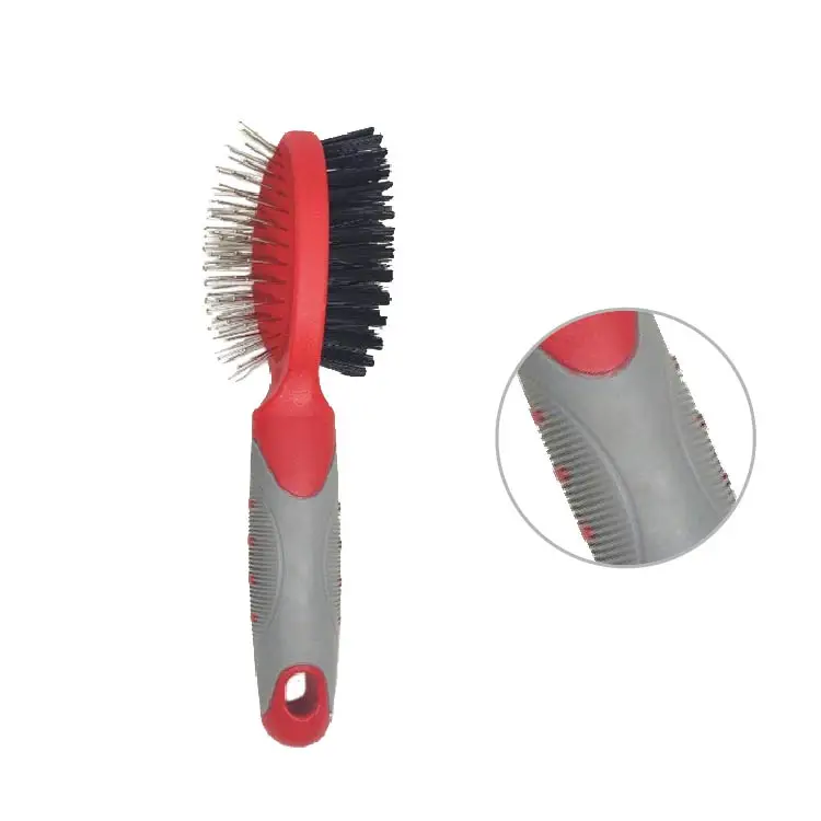 Pet cleaning white red and grey red 2 in 1 combo brush pin bristle for cat
