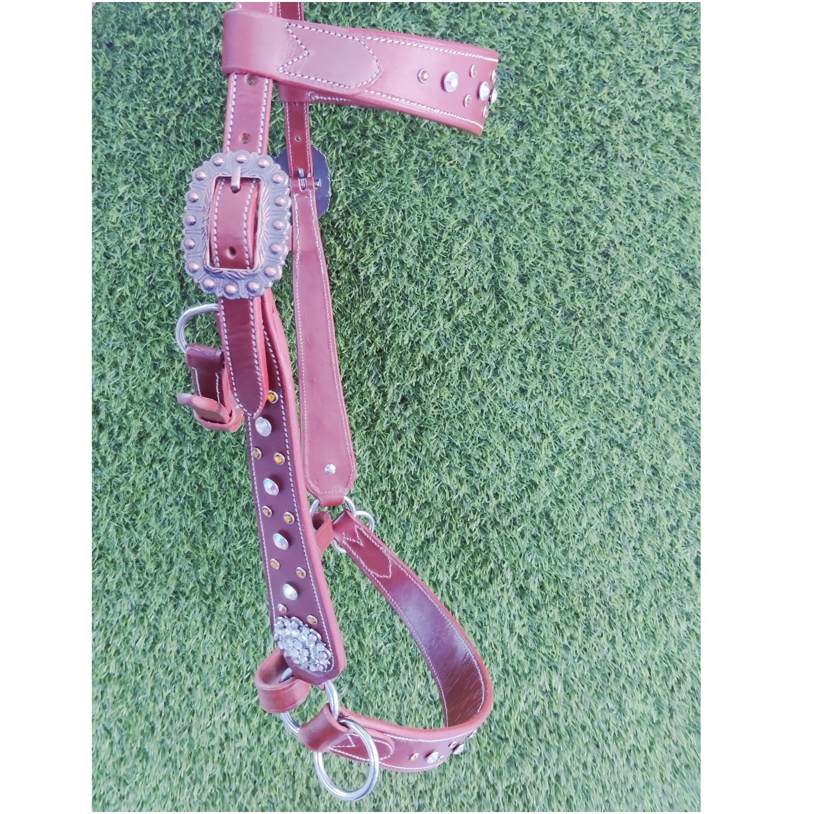 Bit less bridle cum headstall fancy style tan colour leather western witless bridle decorative horse bridle