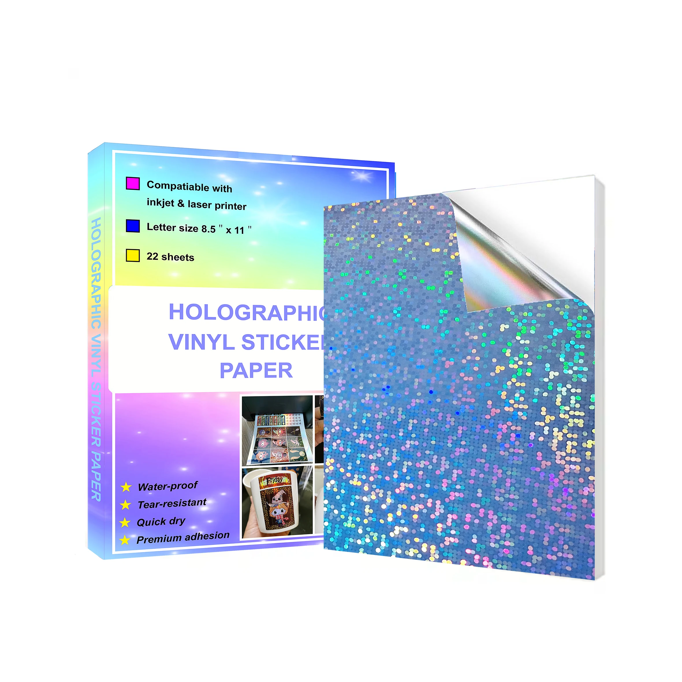 Very Sparkle Holographic Inkjet Printable Vinyl Roll Waterproof Self-adhesive PP Label Paper 5760dpi Vinyl Sticker Paper