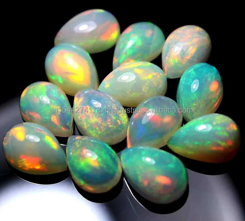 Wholesale 4x6mm AAAA Grade Natural Welo Opal Biggest Cabochon Size Ethiopian Opal with Multi Fire Play Jewelry Making Pear Shape