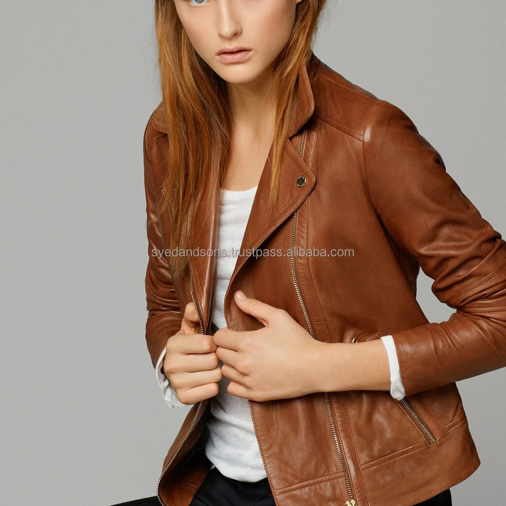Syed & Sons Industries New Women Fashion Leather Jacket Motorcycle Bomber Biker Stylish Outerwear Zipper up Closure Jacket