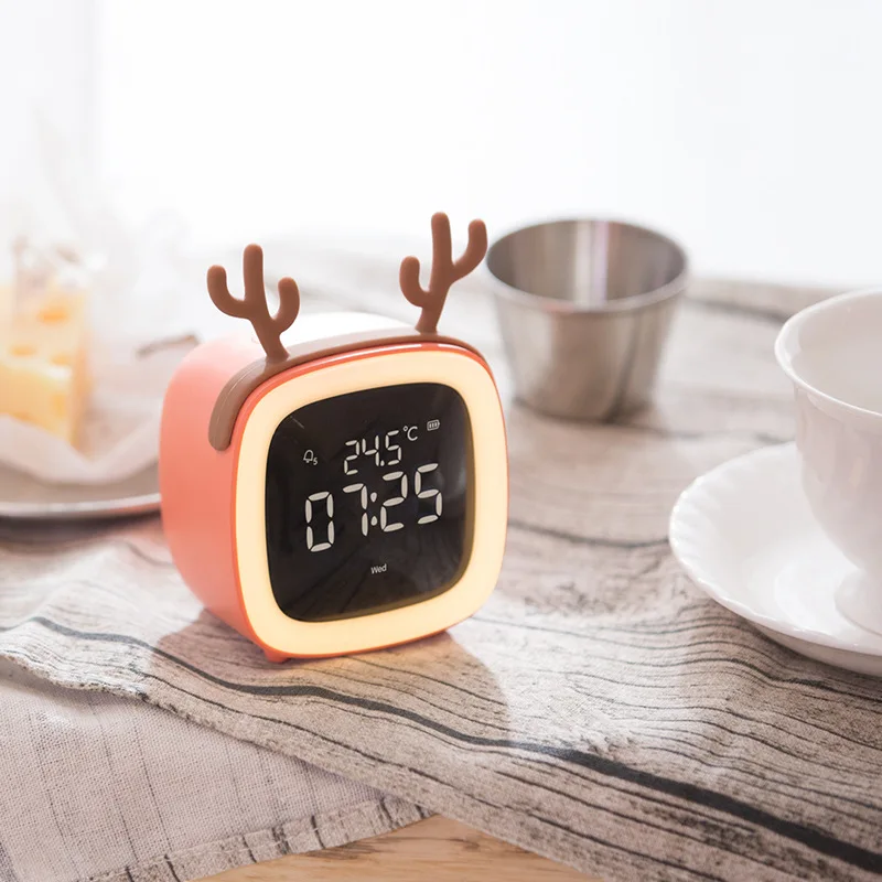 T504 Electronic Cartoon Baby Night Cute Child For Kids Room Desk Wake Up Light Led Digital Alarm Clock