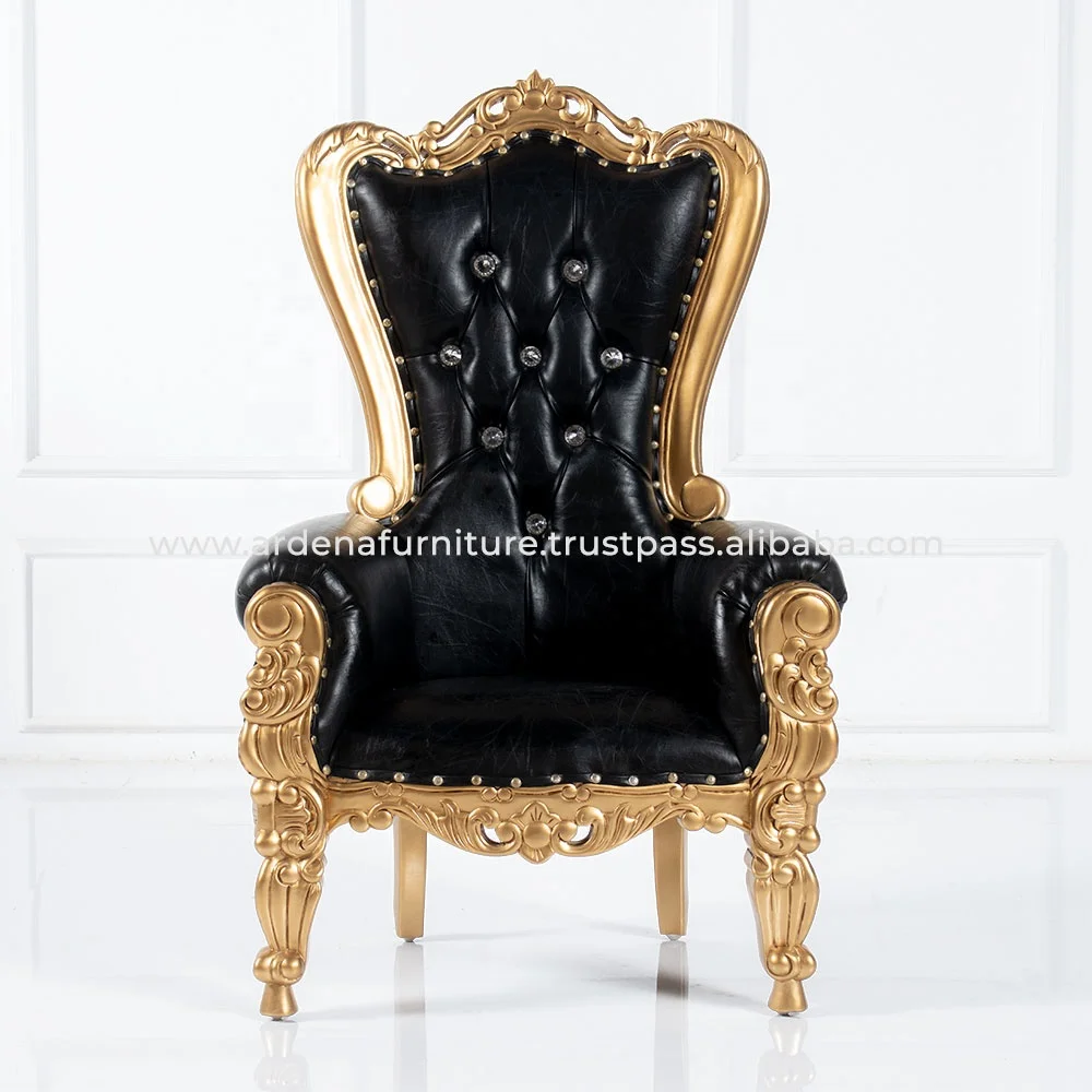 Royal Luxury Kids Throne Chair Beautiful Solid Wood Gold Fabric High Quality Antique Style Furniture Wedding Parties Apartments