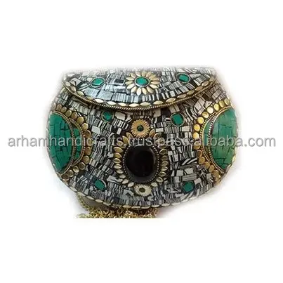 white mosaic metal clutch Handmade clutch purse best mobile holder handbag at affordable price by LUXURY CRAFTS